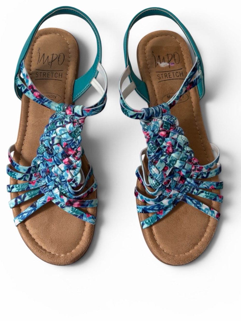 Impo Teal Braided Floral Slingback Sandals